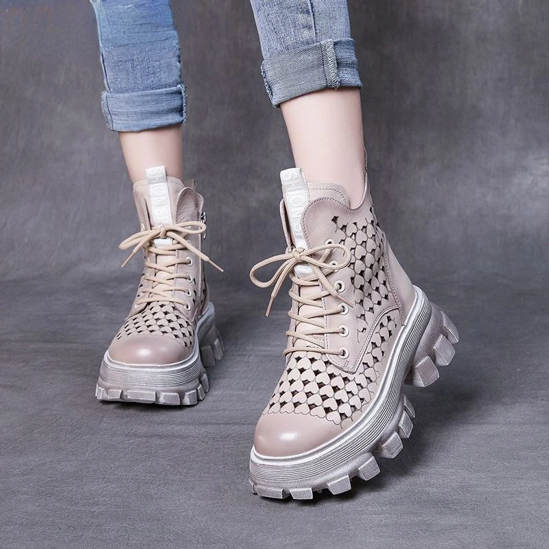 

Сандалии женские из натуральной кожи, босоножки ручной работы на платформе, с прорезями, на молнии, в стиле ретро, лето 2022