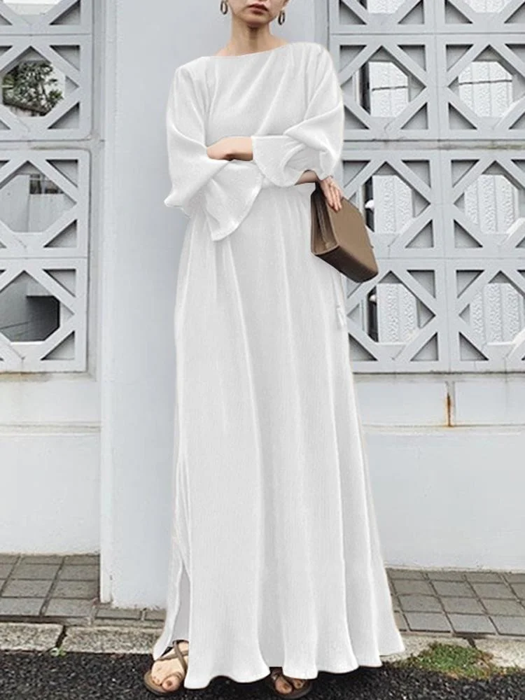 

ZANZEA Spring Retro A Line Vestido Women Solid Long Sleeve Robe Longue French Elegant Swing Kaftan 2023 Fashion Party Maxi Dress