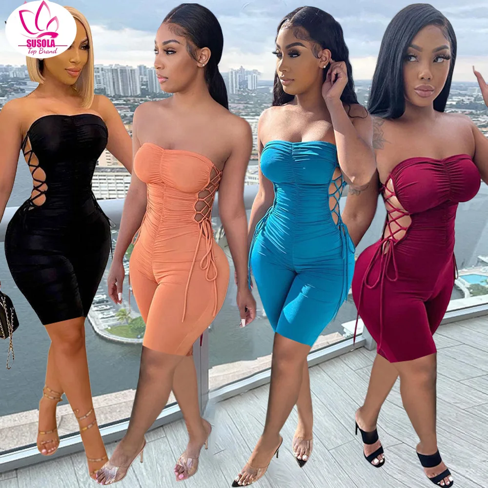 

SUSOLA Sexy Off Shoulder Women Jumpsuit Pleated Fitness Streetwear Sleeveless Party Night Long Romper Women Jumpsuit Outfit