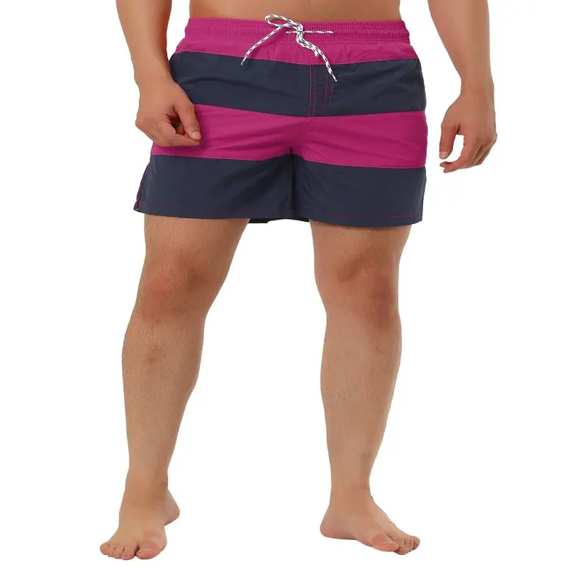 

Men's Summer Beach Striped Color Block Mesh Lining Board Shorts