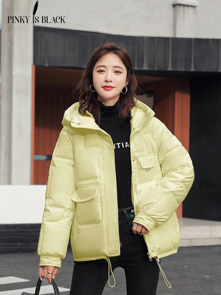 PinkyIsBlack 2022 Winter Clothes Women Short Jacket Thick Hooded Cotton Padded Coats Female Loose Puffer Parkas Lady Winter Coat