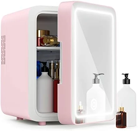 

Skincare Fridge - Mini Fridge with Dimmable LED Mirror (4 Liter/6 Can), Cooler and Warmer, for Refrigerating Makeup, Skincare an