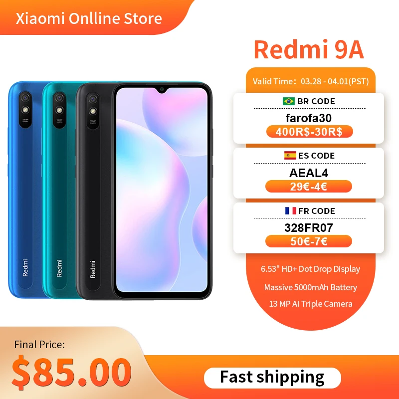 

Smartphone Xiaomi Redmi 9A 6.53 '' IPS MediaTek Helio G25 2GB 32GB 13MP Android 10 5000 mA Mobile Phone MTK Helio G25 octa core