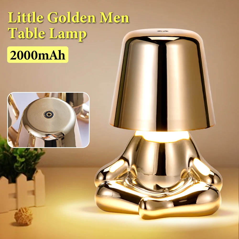 

Little Golden Man Table Lamp Touch Switch LED Night Light Desk Light USB Rechargeable Decoration Bedroom Decor Reading Lamp