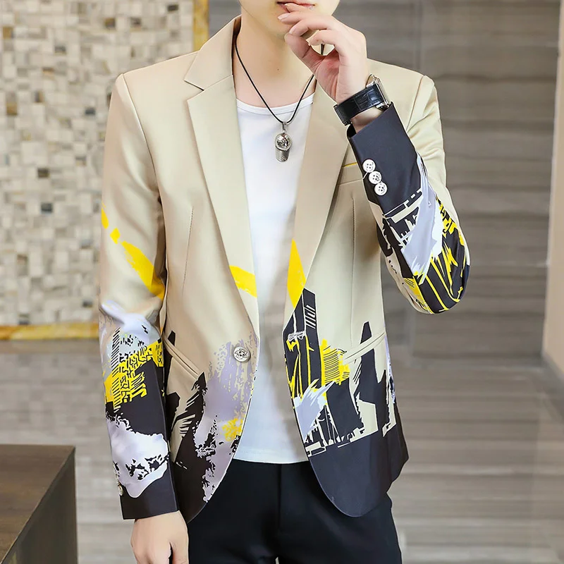 

Men Blazer Fashion Jacquard Floral Slim Fit Casual Suit Jacket Veste Homme Costume Gentlemen Luxurious Dress Blazers