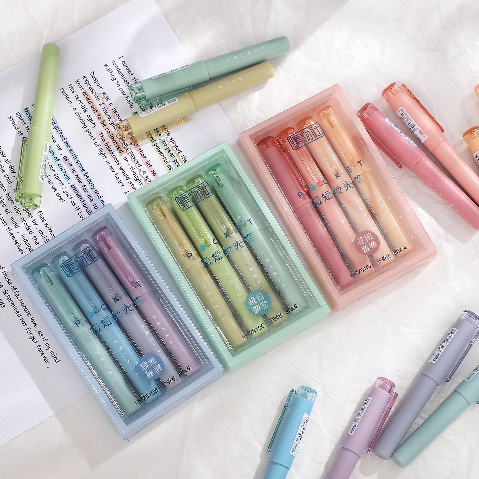 

4 Pcs/set Short Pocket Series Kawaii Multicolor Portable Highlighter Pen Set Creative DIY Student Supplies Marker Pen Stationery