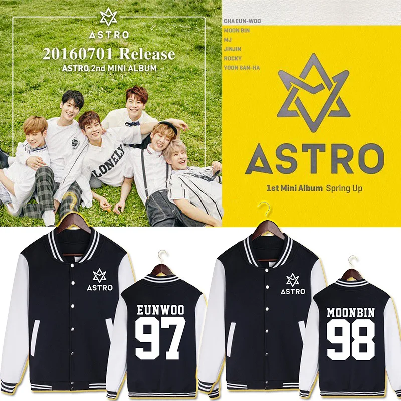 

K-Pop ASTRO Sweater Baseball Uniform Hoodie Cardigan Summer Vibration Rocky Moon Bin JIN EunWoo Yoon San-ha Sweatshirt for AROHA