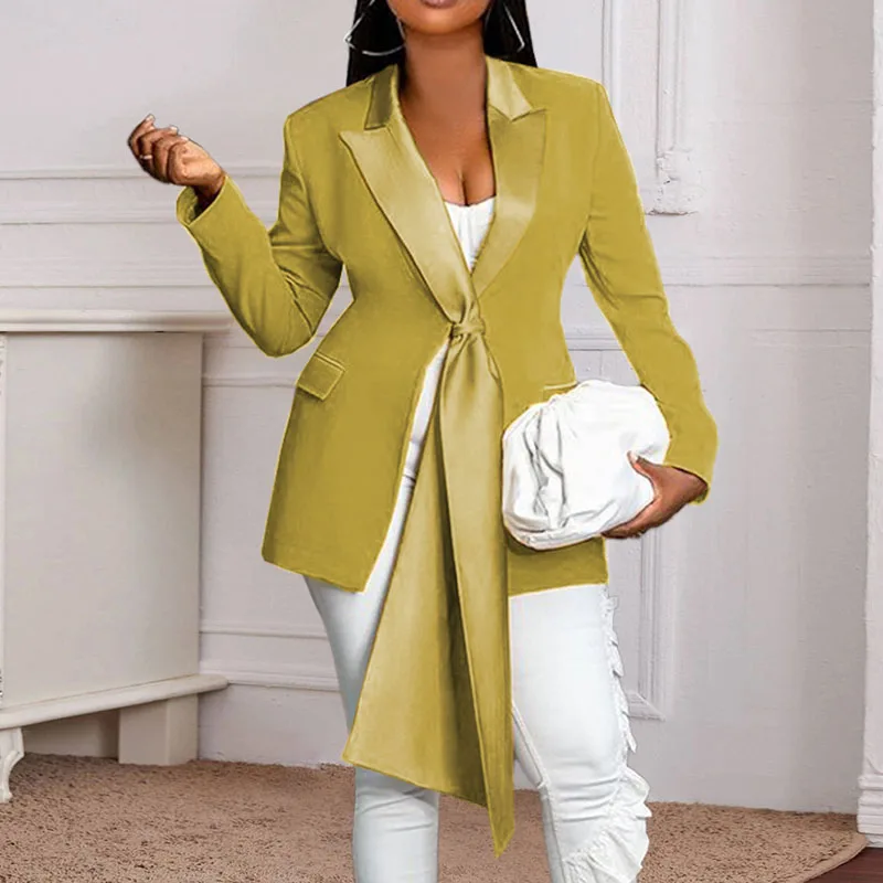 Women's Casual Blazer Plain Lace-Up Long Sleeve Lapel Regular Female Blazer Suit Coat Fashion Office Lady Commute 2022 Clothing