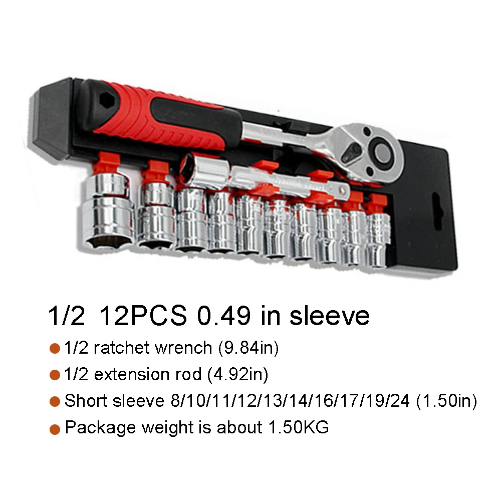 

12Pcs 1/4 3/8 1/2 Inch Ratchet Dopsleutel Set Multifunctionele Spanner Fiets Motorfiets Auto Repareren Tool Set