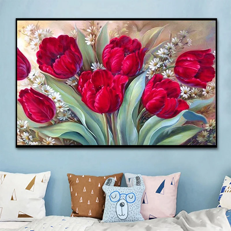

5D Diamond Painting Tulip Flower Full Diamond Art Embroidery Large Restaurant Office Home Decor DIY Diamond Cross Stitch Kits