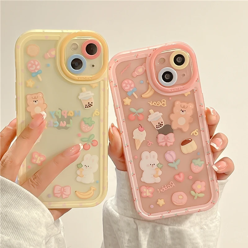 

Cute Rabbit Cartoon Bear Lovely Clear Phone Case For iPhone 11 12 13 14 Pro XS Max X XR 14 Plus Silicone Soft Back Cover