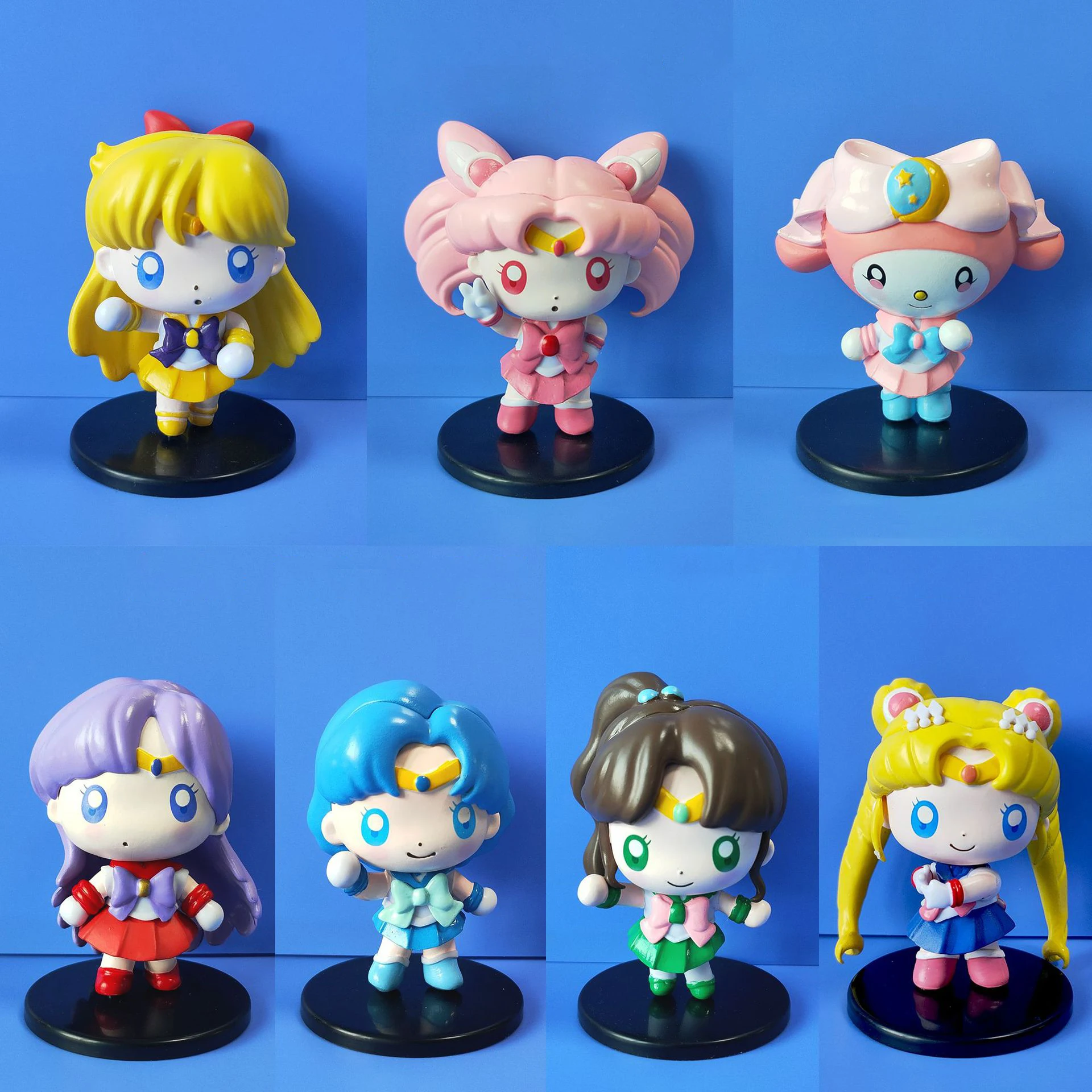 

Новинка 7 шт. фигурки Сейлор Мун мультяшная версия кавайная Муна заяц вода ледяная Муна твердая кукла с базовой сценой декоративные игрушки