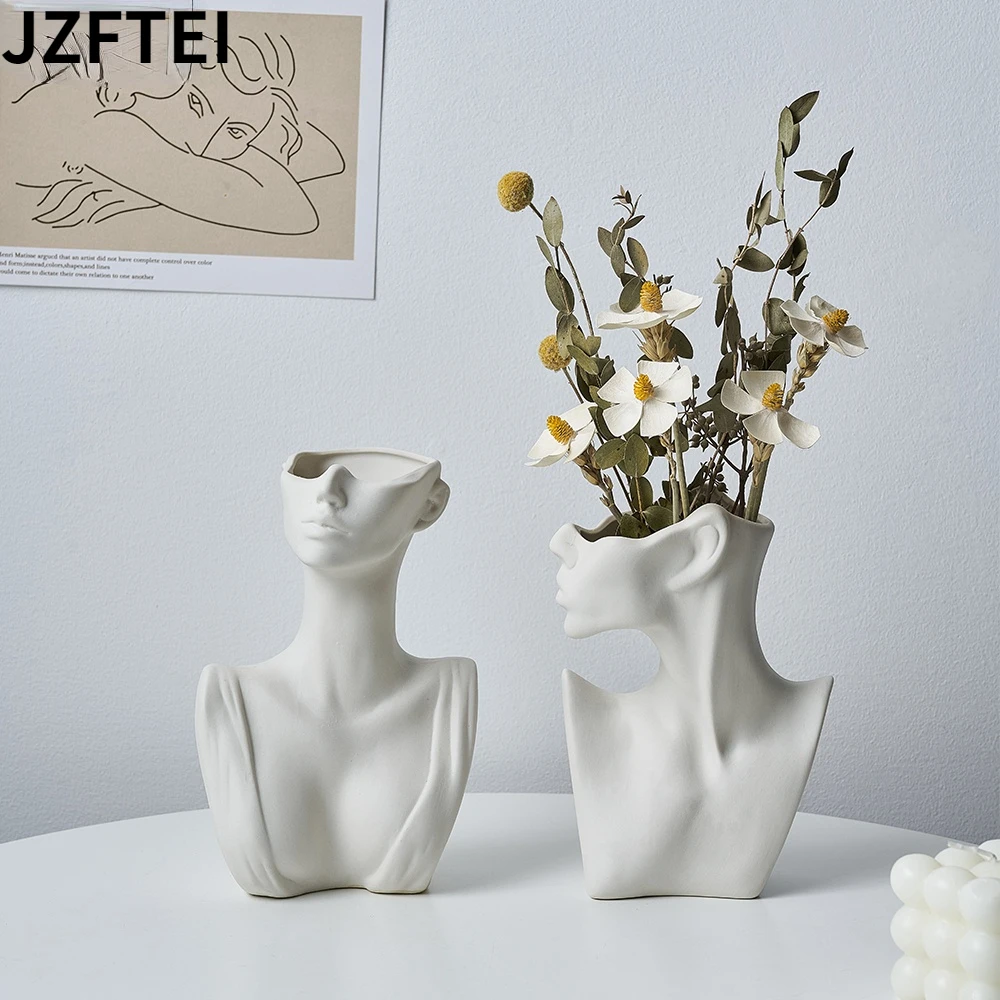 

Modern Art Abstract Side Face Female Body Vase Head Ceramic Vase Dried Flowers Table Decor Room Living Office Home Greek Statue