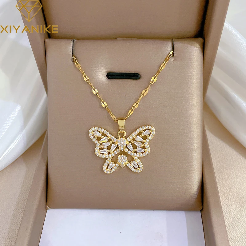 

XIYANIKE 316L Stainless Steel Necklace Butterfly Pendant Accessories for Women Exquisite Shiny New Trends Party Jewelry Collier