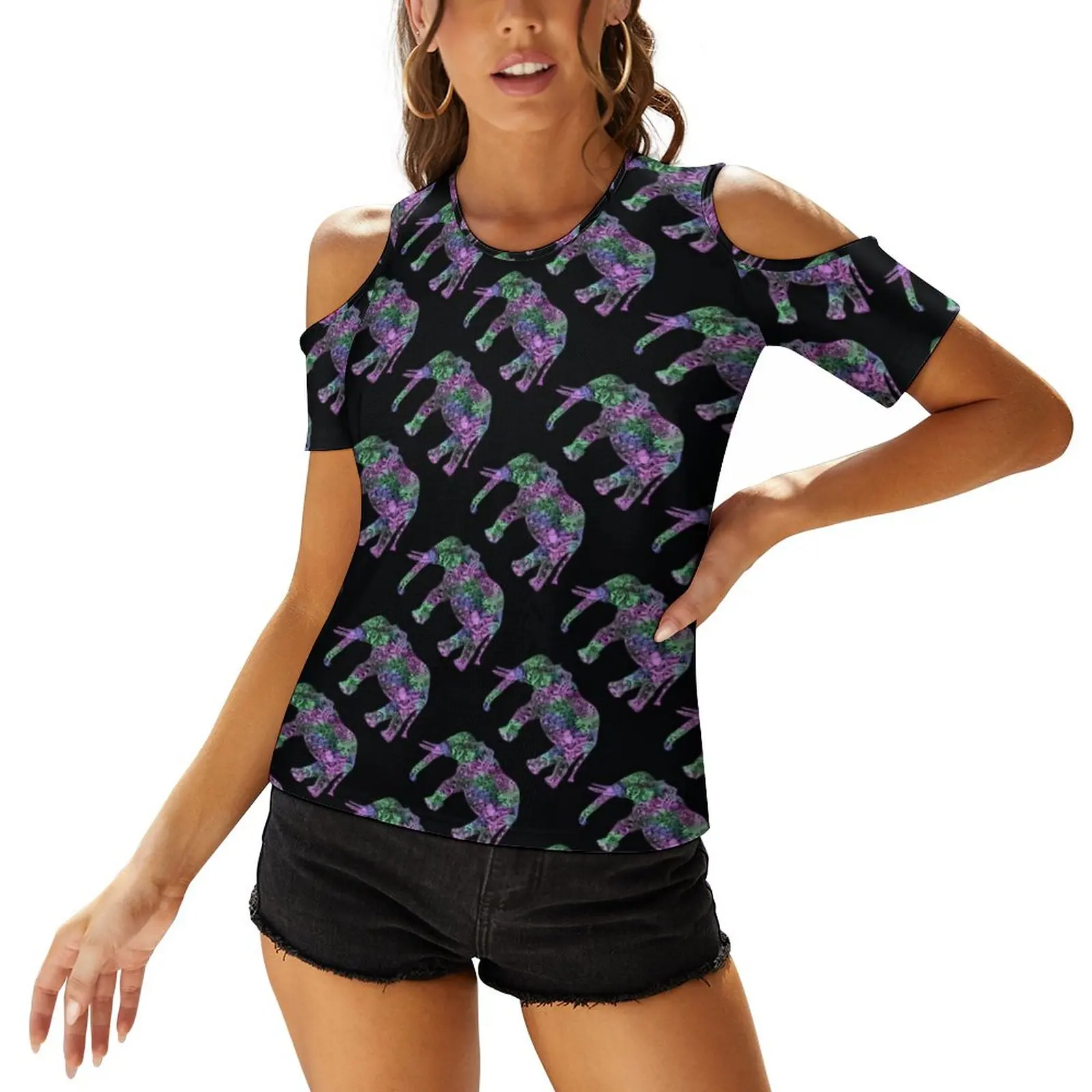 

Neon Elephant T Shirts Colorful Tribal Print Streetwear T Shirt Short-Sleeve Graphic Tshirt Pretty Woman Oversized Tees