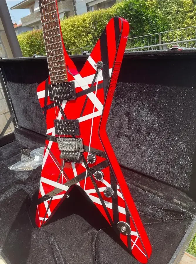 

Rhxflame Dime 333 EVH Red Black White Stripes 5150 Dimebag Darrell Electric Guitar Floyd Rose Tremolo Bridge Grover Tuners