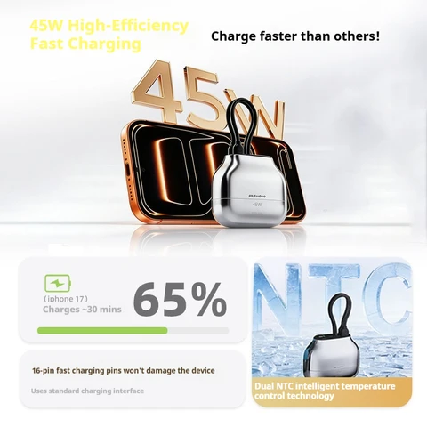 TUDOO 45 Вт MAX Power Bank с быстрой зарядкой, встроенный кабель, портативный внешний аккумулятор, умный цифровой дисплей, CCC PowerBank, емкость 10000 мАч