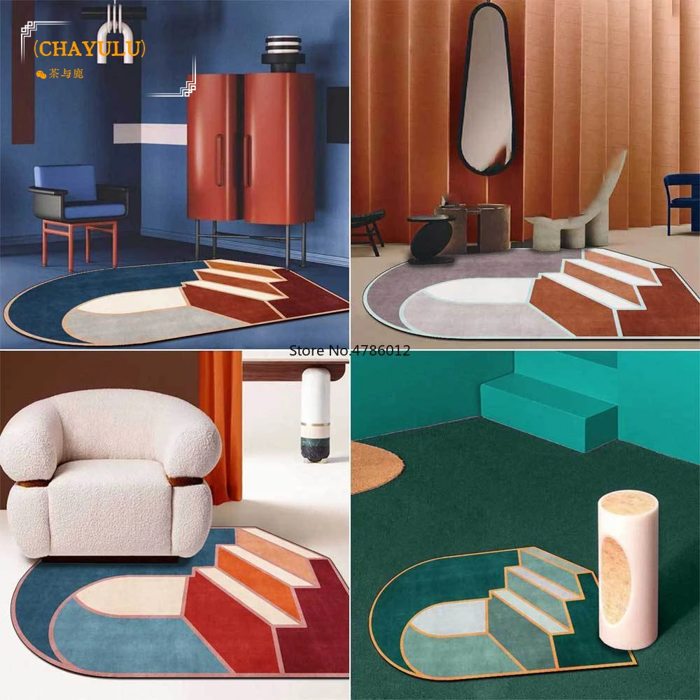

(CHAYULU) 2022 Fashion Arch Irregular Shaped Morandi Geometric Stairs Living Room Bedroom Bedside Carpet Floor Mats