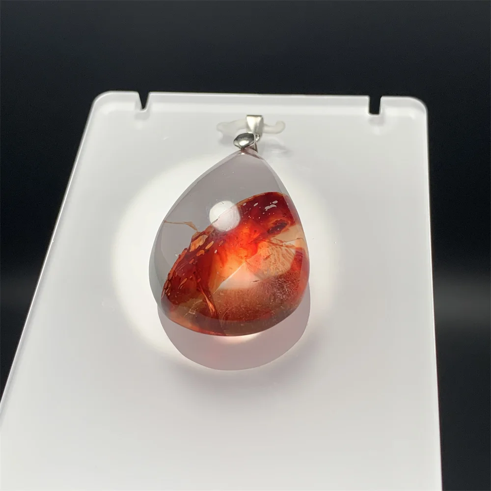 

Natural Red Fire Quartz Lava Minerals Multi-inclusions Crystal Pendants Necklaces Women Limonite Phantom Quartz Beads Clear S925