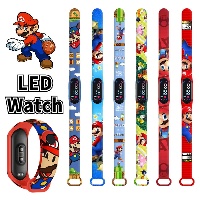 

Super Mario Watch Cartoon Anime Character Luigi Luminous Bracelet Watch LED Touch Waterproof Sports Kids Watch Birthday Gifts