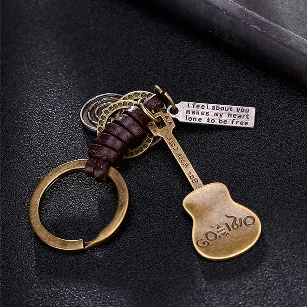 

Кожаный сменный брелок для ключей для мужчин и женщин, декоративный Стильный автомобильный держатель для гитары, украшение, подарок на день рождения