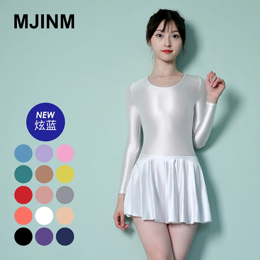 

Блестящее атласное сексуальное облегающее платье, Спортивная юбка для йоги, балета, Женская юбка с круглым вырезом и длинным рукавом, зонти...