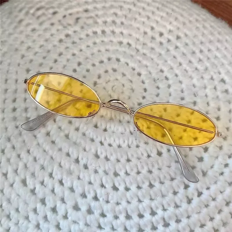 

New in small oval sunglasses for men male retro metal frame yellow red vintage small round sun glasses for women y2k hair access