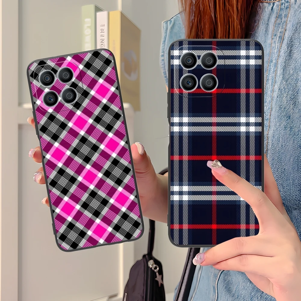 Lattice Grid Texture Mobile Cell Phone Case for Huawei Honor 90 80 70 60 50 30 20 10 9 8 7 Pro S SE Lite 5G Black Cover Shell