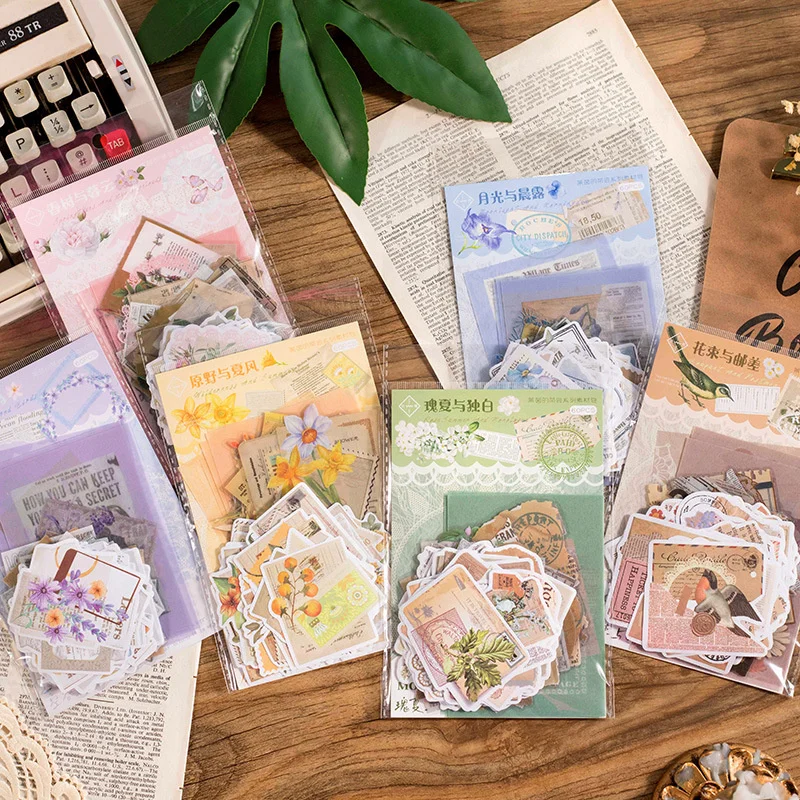 

60Sheet Tea Party Series Junk Journal Stickers Vintage Srapbooking Label Craft Ablum Decorative Plant Sticker Package New 2022