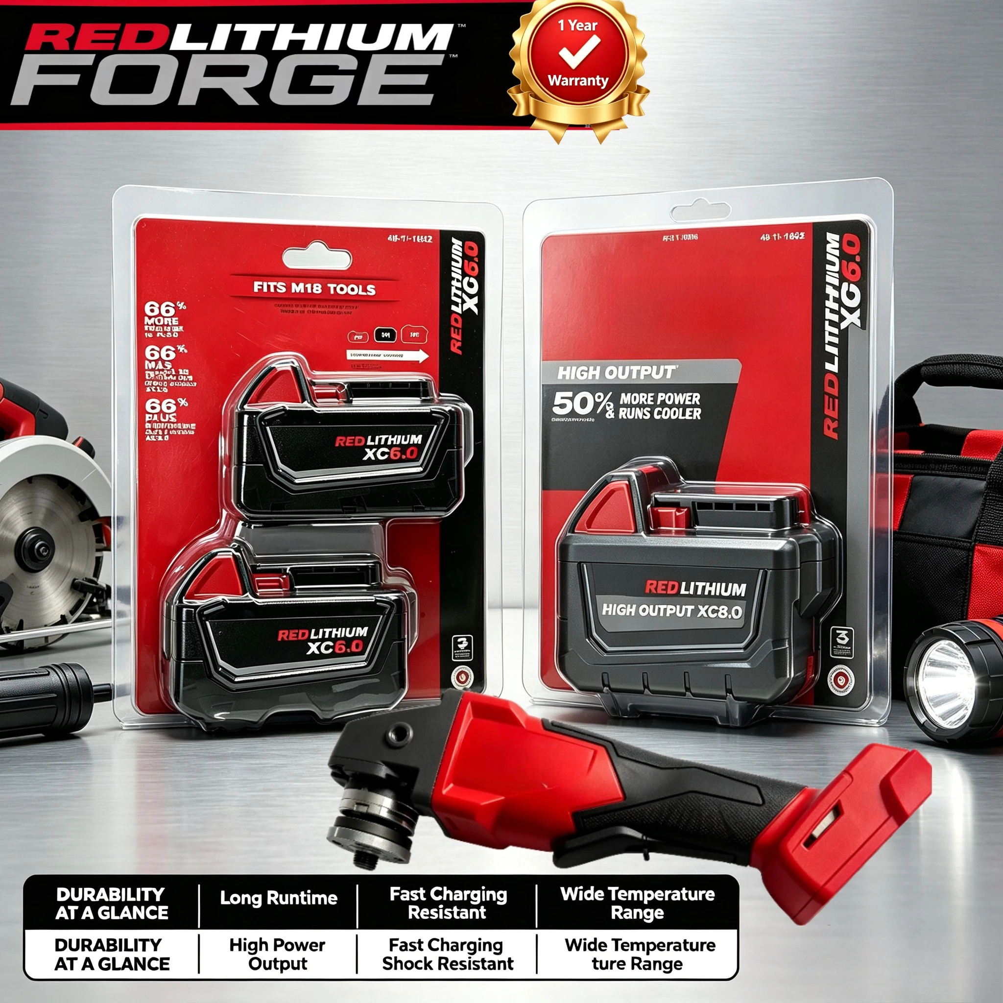 Фото Для Milwaukee M18 18В: Опциональные литиевые аккумуляторы 5/6/8/12Ач для ручных электроинструментов, высокая совместимость с 48-11-1860, 48-11-1850 №1