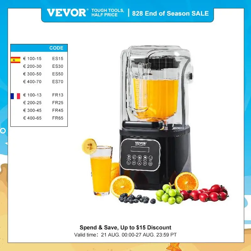 VEVOR 2L Smoothie Blender Commercial Grade Food Fruit Proces