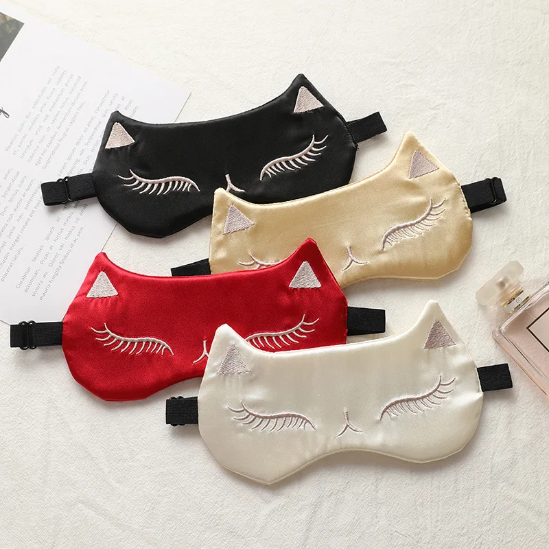 

Eye Mask for Sleeping Masks for Night Cute Cat Silk Sleep Eye Cover Patch Travel Eyepatch Nap Shade Blindfold Women Eyeshade