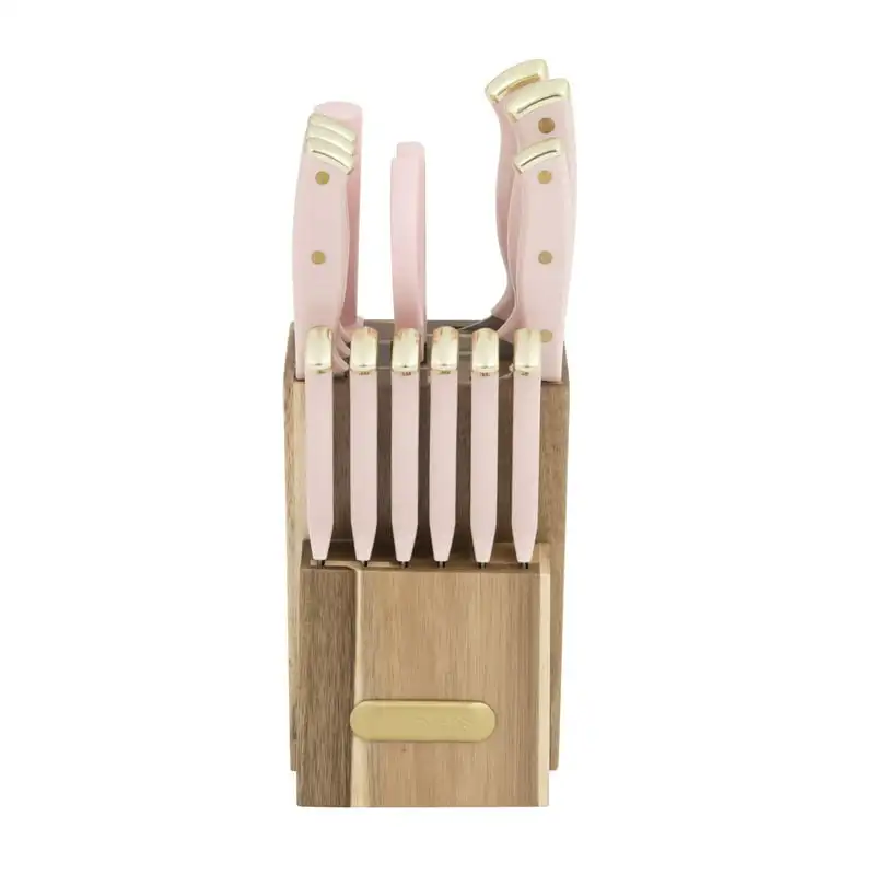 

Riveted Acacia Knife Block Set 15-piece in Blush and Gold Decoden cream Art supplies for artist Acrilic paint Clothes dye Shoe p