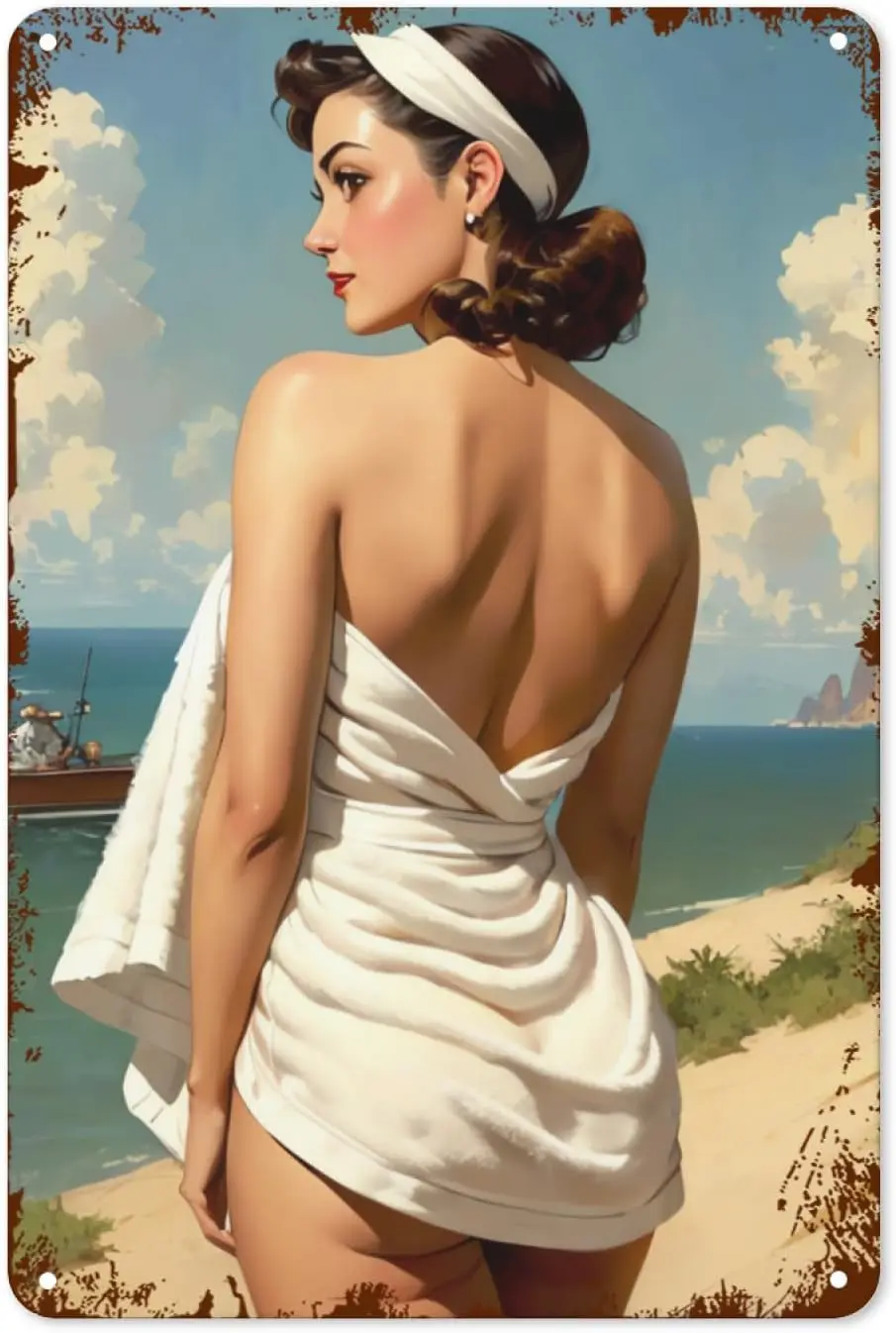 Классическое Оловянное ретро-полотенце Pinup Girl in Bath винтажный металлический знак