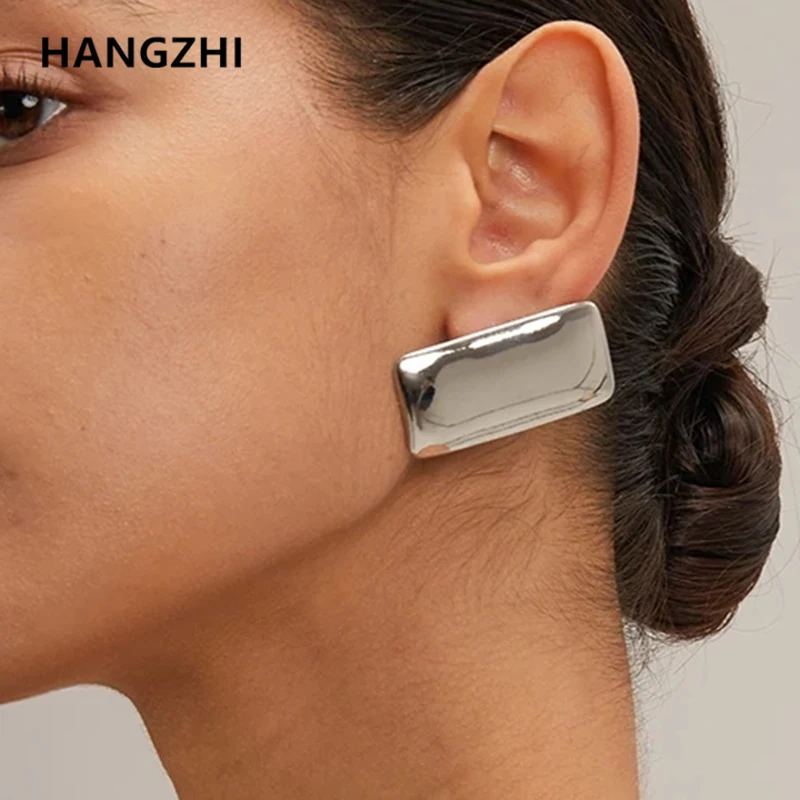 HangZhi прямоугольные гладкие серьги из нержавеющей стали позолоченные