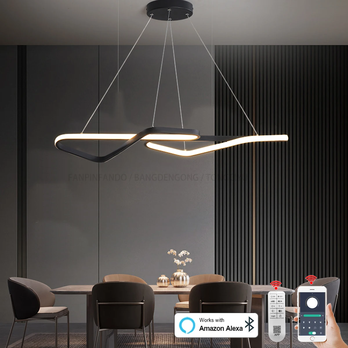modern led chandeliers led Pendant lamps chandelier for dining room Restaurant Island lustre Black L84cm Alexa/App/Remote