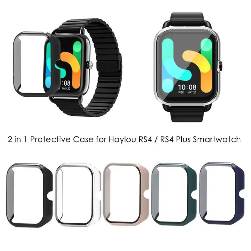 

2 In 1 Protective Case For Smart Watch Full Cover Screen Protector 2 In 1 Tempered Film Case For RS4 / RS4 Plus Smart Watch