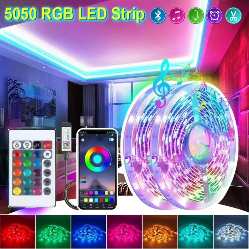 

10m LED Strip Lights RGB 5V Flexible Ribbon Ambilight Color Changing Bluetooth Control 5050 for Bedroom Gaming Room Decoration