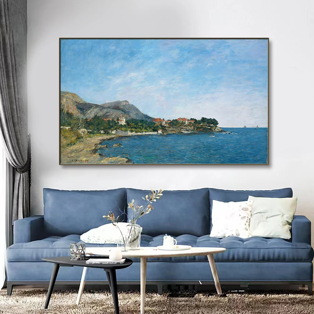 

Настенная картина на заказ с изображением синего морского залива, пейзажа, Настенная картина, печать на холсте, украшение для дома, плакат для гостиной без рамки