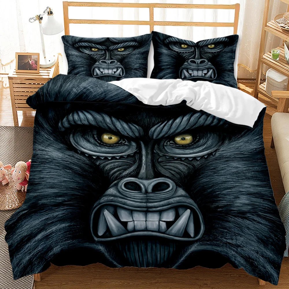 

Monkey Bedding Set Gorilla Head Duvet Cover Kids Teens Red Hat Comforter Cover Wild Animal Polyester Quilt Cover Queen Full Size