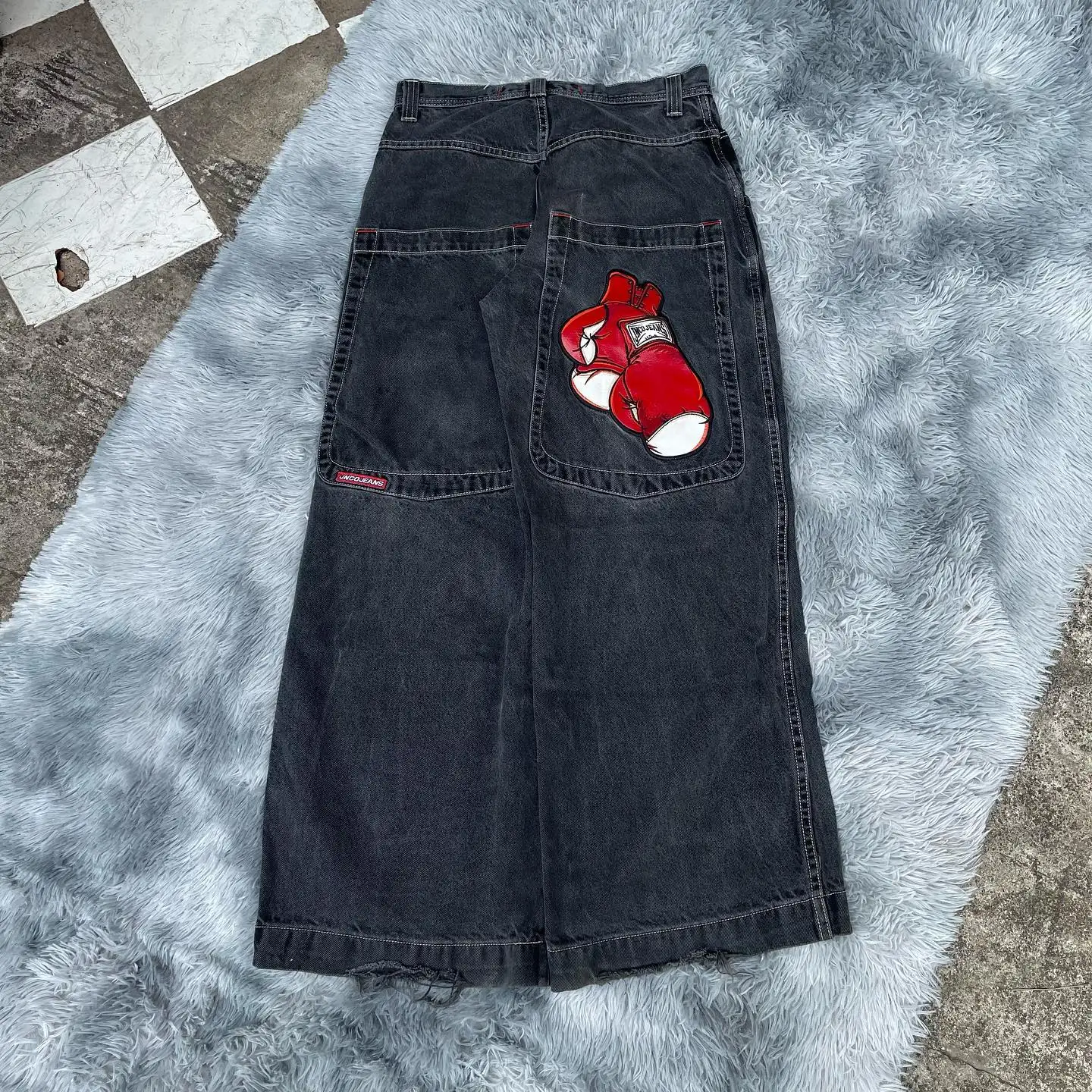 

JNCO Jeans Y2k Streetwear Hip Hop Boxing Gloves Graphic Print Baggy Jeans Black Pants Men Women New Harajuku Gothic Wide Trouser