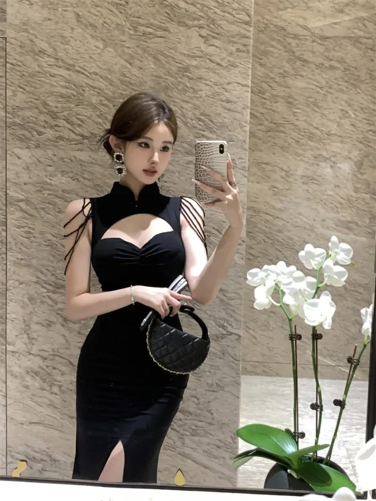 Платье Ezgaga женское с разрезом без рукавов элегантное изящное пикантное платье