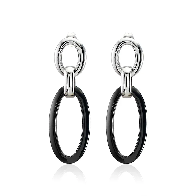 Элегантные серьги черные белые синие большие эллиптические винтажные свадебные