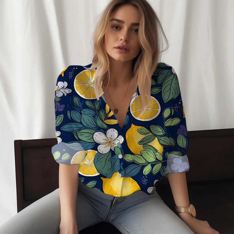

Новинка 2023, женская рубашка с принтом фруктов, лимона, женская рубашка с 3D принтом, Повседневная стильная женская рубашка, модная трендовая Высококачественная женская рубашка