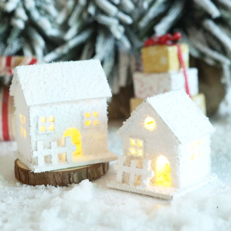 

Christmas Led Light Wooden House Christmas Tree Decorartions Snowflake Luminous Cabin For Ornaments New Year Gifts 87HA