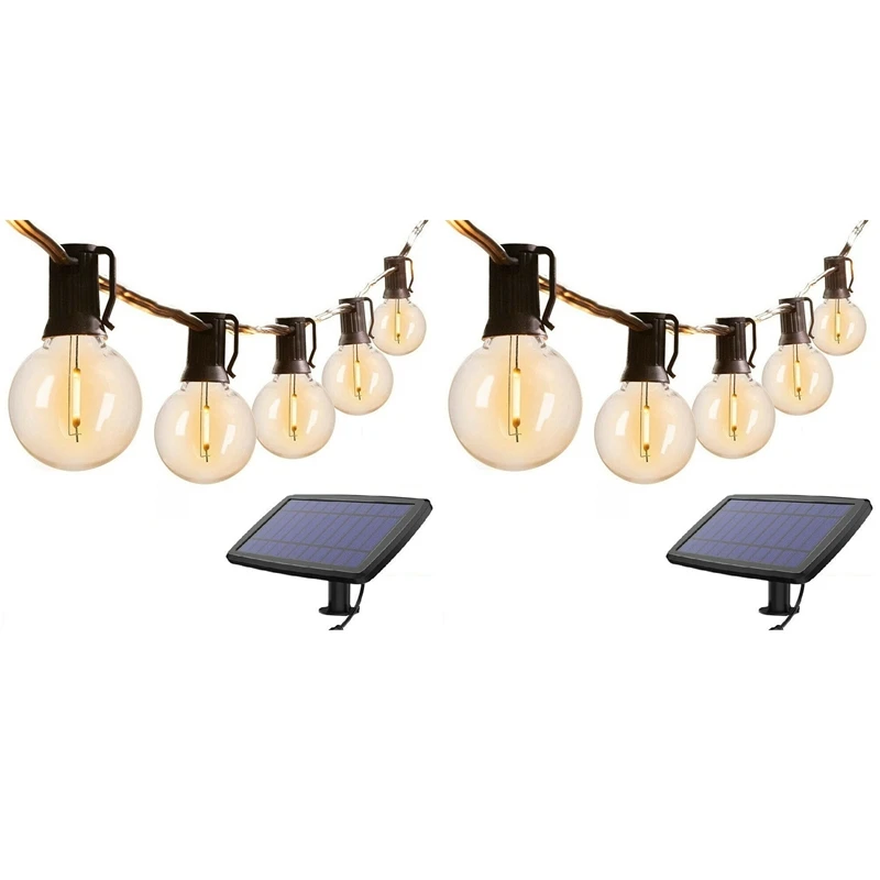 

Hot 2X G40 Solar Powered 18Ft Outdoor Patio Globe String Lights Bistro Yard Decoration 10 Bulbs