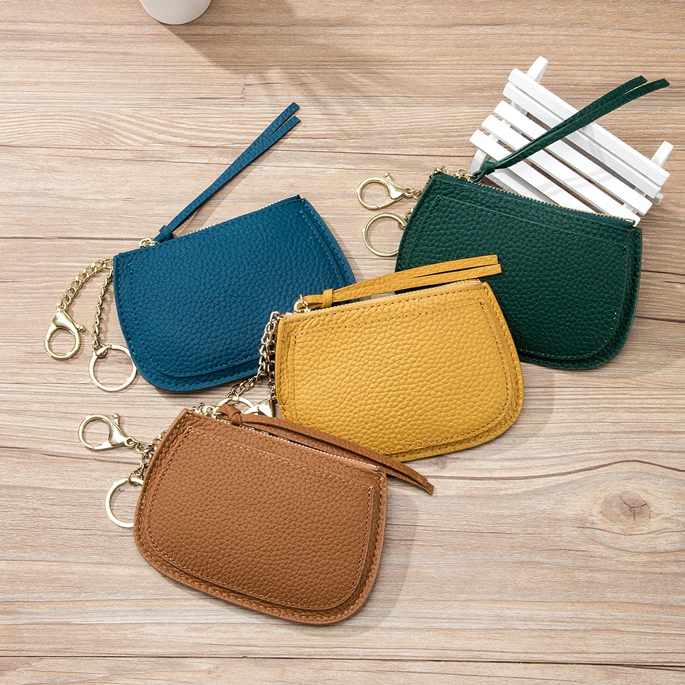 Small change purse female leather mini key chain zipper ins integrated South Korea thin soft zero coin purse tide