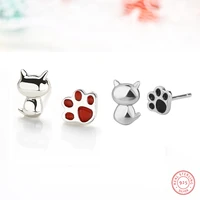 new s925 cat claw stud earrings cute kitten earrings for women small fresh simple girls sterling silver earrings jewelry gifts