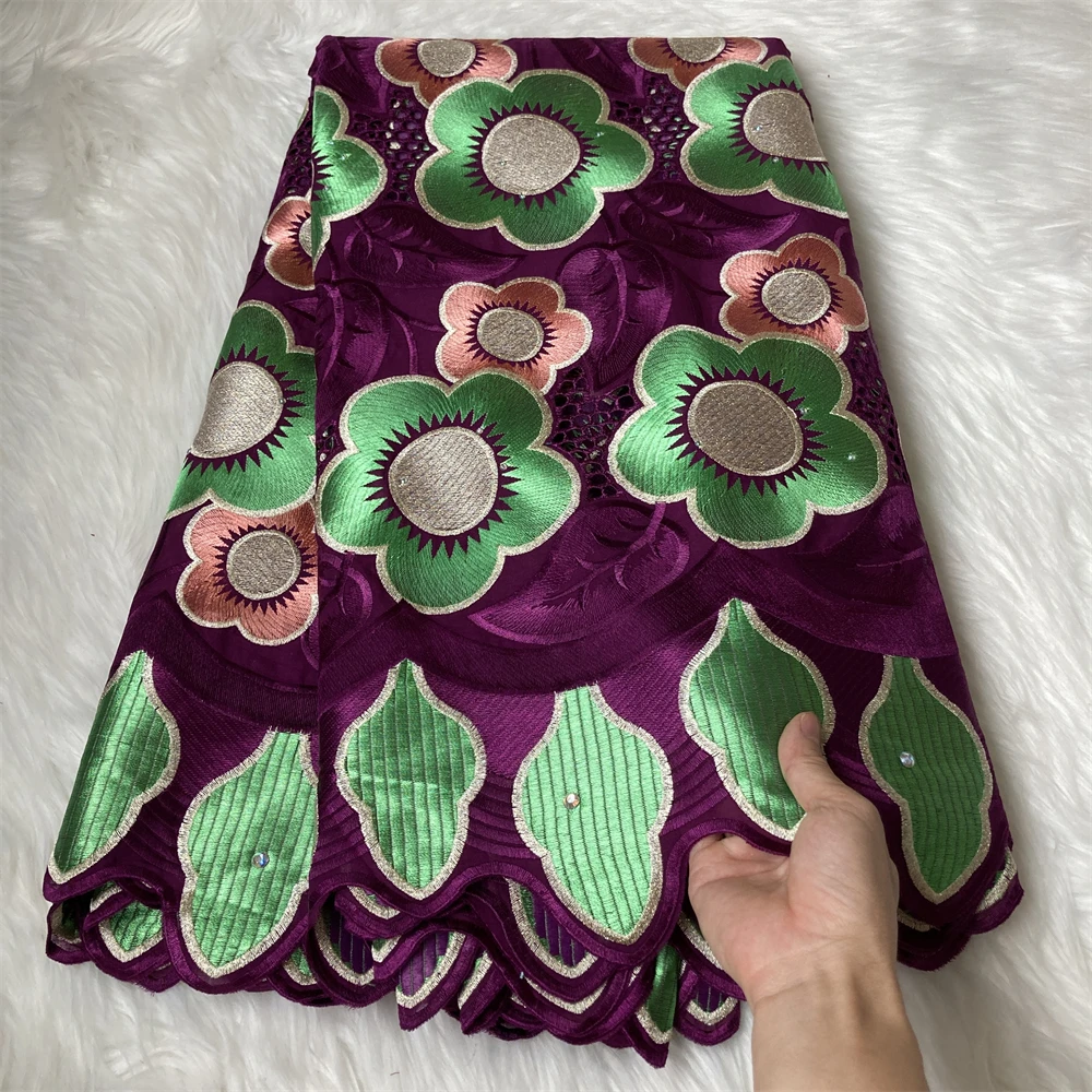

New Big Flower Swiss Voile Lace In Switzerland With Stones African Nigerian Dry Lace Fabrics High Quality Cotton Lace Fabric Sew