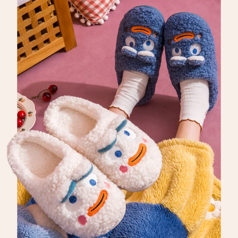 Cute Cartoon Indoor Warm Plush Slippers Plus Size Women's Shoes Cotton Women Slipper Men Slipper  Slippers